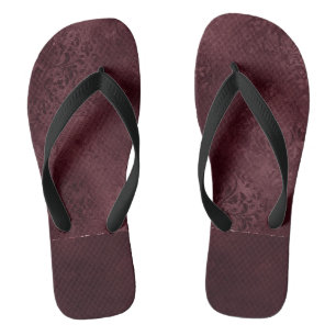 Midnight Wine Romance Dark Satiny Grunge Damask Jandals