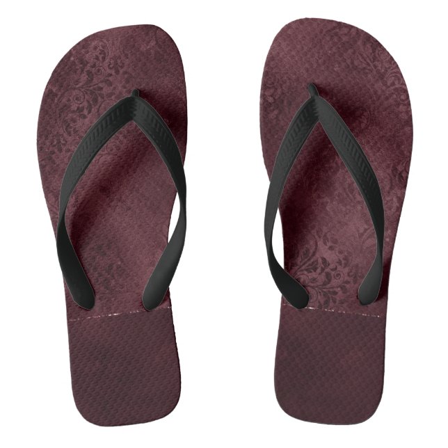 Midnight Wine Romance | Dark Satiny Grunge Damask Jandals (Footbed)