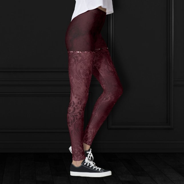 Midnight Wine Romance | Dark Satiny Grunge Damask Leggings (Creator Uploaded)