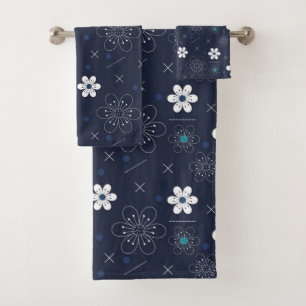 midnight winter flowers bath towel set