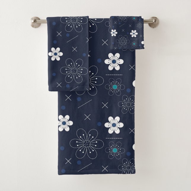 midnight winter flowers bath towel set (Insitu)