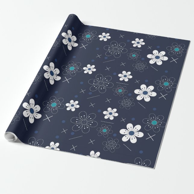 midnight winter flowers wrapping paper (Unrolled)