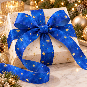Midnight Wishes Blue & Gold Starry Sky Ribbon Satin Ribbon
