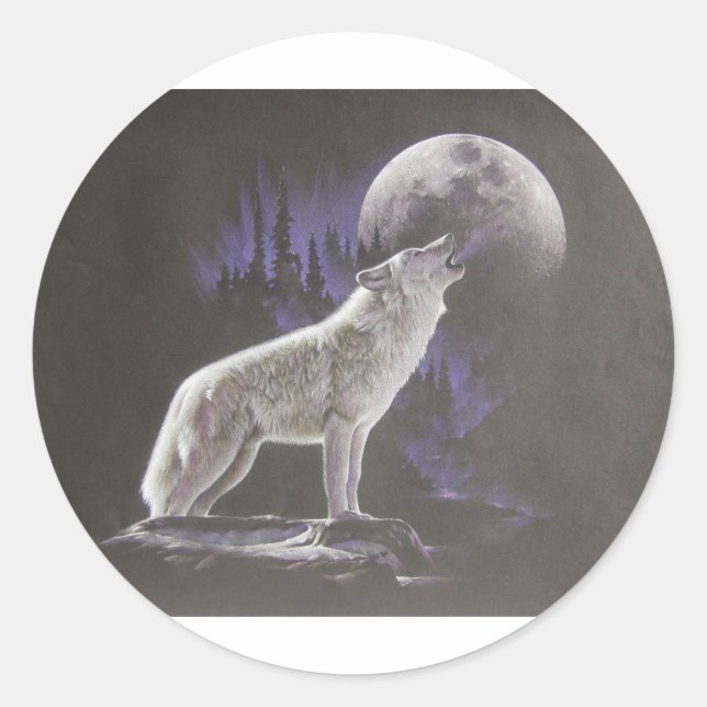 Midnight Wolf Classic Round Sticker (Front)