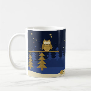 Midnight Woods Owl and Hare Navy and Gold Coffee Mug