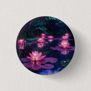 Midnight Zen Nature Pink Lotus Pond 3 Cm Round Badge