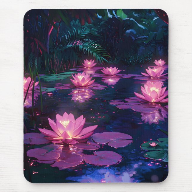 Midnight Zen Nature Pink Lotus Pond Mouse Pad (Front)