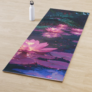 Midnight Zen Nature Pink Lotus Pond Yoga Mat