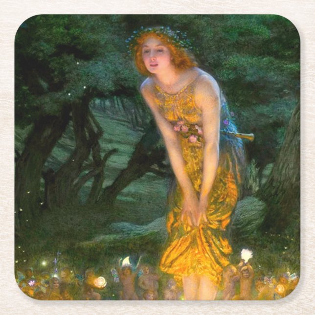 Midsummer Eve Edward Robert Hughes Square Paper Coaster (Front)