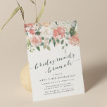 Midsummer Floral | Bridesmaid Brunch Invitation<br><div class="desc">Elegant and modern floral bridesmaid brunch invitation features a bouquet of soft pastel watercolor roses,  peonies and hydrangeas in shades of blush pink,  peach and cream,  with lush green botanical leaves and eucalyptus. Personalise with your bridesmaids brunch details in elegant smoky blue lettering accented with handwritten style calligraphy.</div>