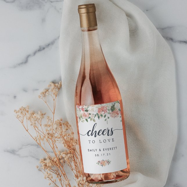 Midsummer Floral "Cheers to Love" Wedding Wine Label (Creator Uploaded)