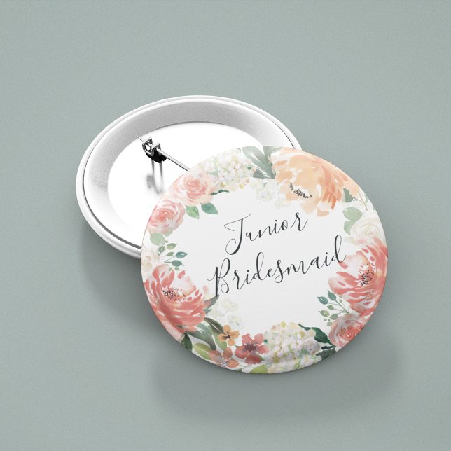 Midsummer Floral Junior Bridesmaid 6 Cm Round Badge (Creator Uploaded)