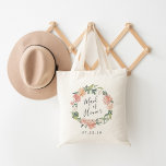 Midsummer Floral | Maid of Honour Bridal Party Tote Bag<br><div class="desc">Bridal party tote features a watercolor floral wreath of roses and peonies in blush pink,  peach and sage green,  with "maid of honour" inscribed inside in hand lettered script. Designed to match our Midsummer Floral collection.</div>