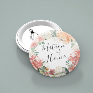 Midsummer Floral Matron of Honour 6 Cm Round Badge