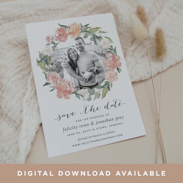 Midsummer Floral Photo Save the Date Card (Creator Uploaded)
