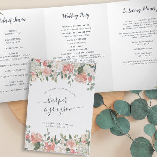 Midsummer Floral Wedding Ceremony Tri-Fold Programme
