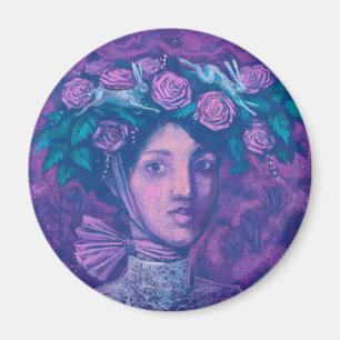 Midsummer Hat, Summer Fantasy Surreal Portrait Art Magnet