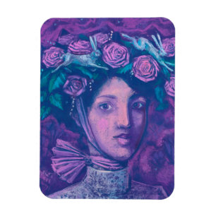 Midsummer Hat, Summer Fantasy Surreal Portrait Art Magnet