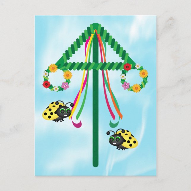 Midsummer Ladybug Maypole Postcard (Front)