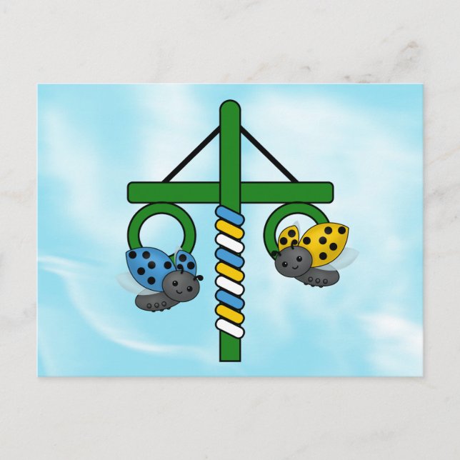 Midsummer Ladybugs Maypole Postcard (Front)