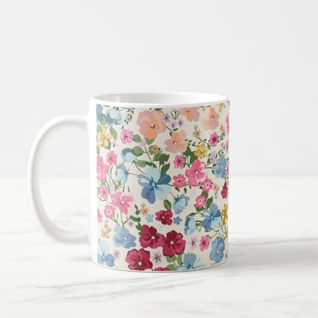 Midsummer meadow, blooming plant pattern. coffee mug (Left)