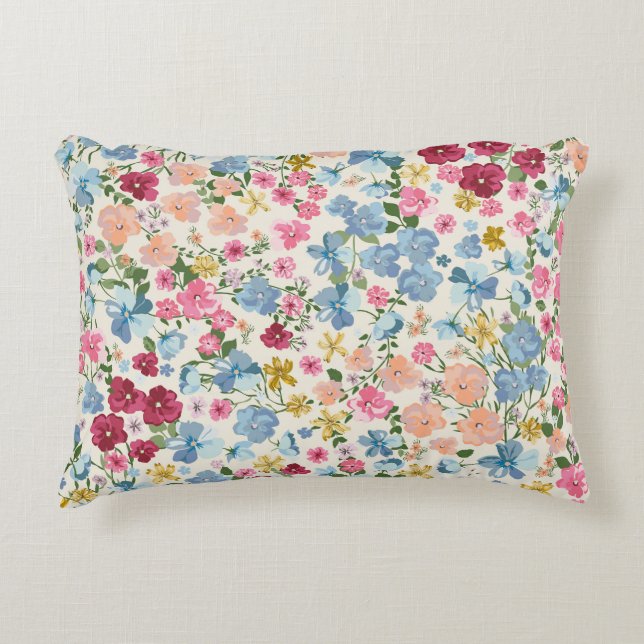 Midsummer meadow, blooming plant pattern. decorative cushion (Front)