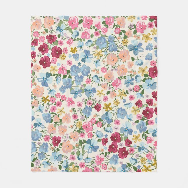 Midsummer meadow, blooming plant pattern. fleece blanket (Front)