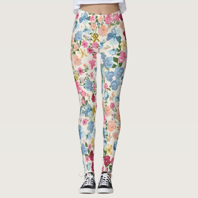 Midsummer meadow, blooming plant pattern. leggings (Front)