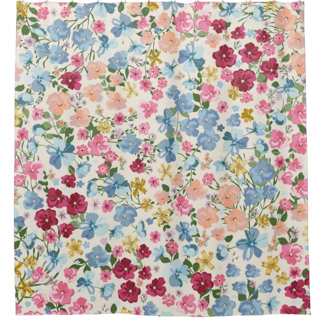Midsummer meadow, blooming plant pattern. shower curtain (Front)