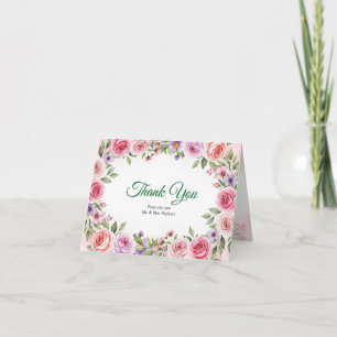 Midsummer Peach Pink Rose Floral Wedding Thank You Card
