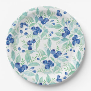 Midsummer Rustic Blueberry Berry Summer Pattern Paper Plate