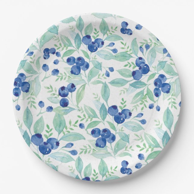 Midsummer Rustic Blueberry Berry Summer  Pattern Paper Plate (Front)