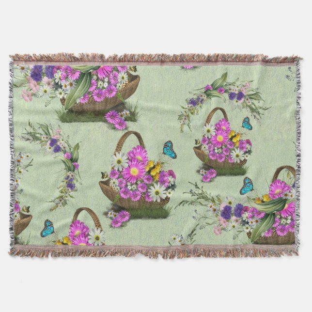 Midsummer Spring Flowers Throw Blanket (Front)
