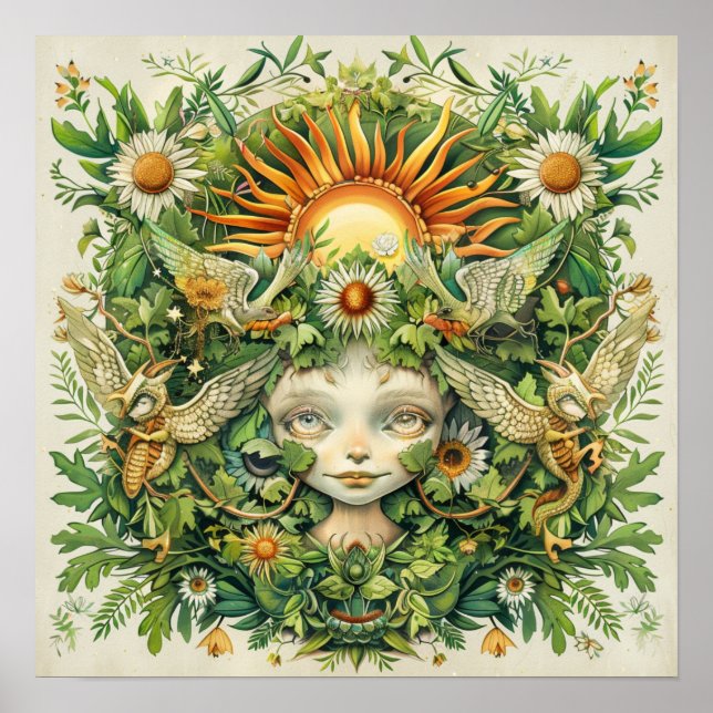Midsummer Sun Fairies Nordic Art Print (Front)