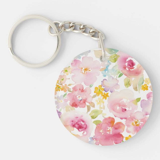 Midsummer | Watercolor Pink Floral Key Ring (Front)