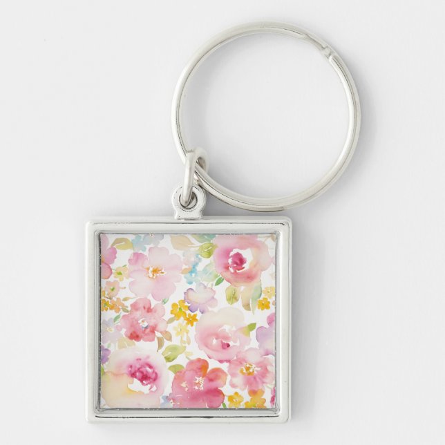 Midsummer | Watercolor Pink Floral Key Ring (Front)