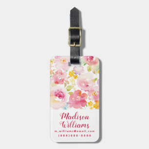 Midsummer Watercolor Pink Floral Luggage Tag