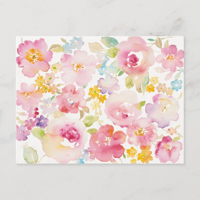 Midsummer | Watercolor Pink Floral Postcard (Front)
