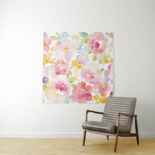 Midsummer   Watercolor Pink Floral Tapestry