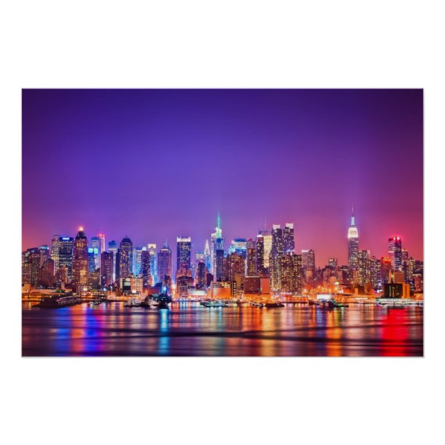Midtown Manhattan at night with Empire Stae Poster (Front)