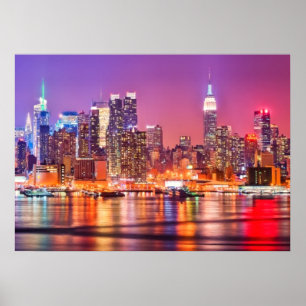 Midtown Manhattan at night with Empire Stae Poster