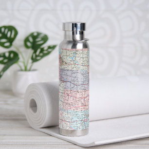 Midwest America Road Map Water Bottle