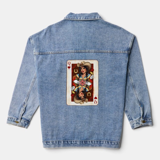 Midwest Queen of Hearts Card Cowgirl Love Luck Denim Jacket (Back)