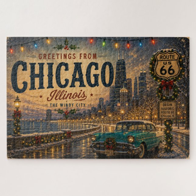 Midwest Windy City Route 66 Custom Sunset Jigsaw Puzzle (Horizontal)