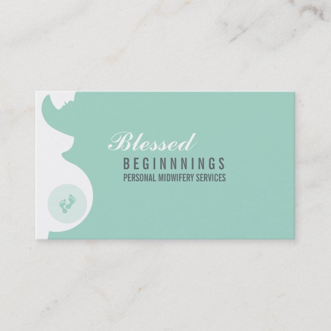MIDWIFE BUSINESS CARD :: pregnant belly baby feet (Front)