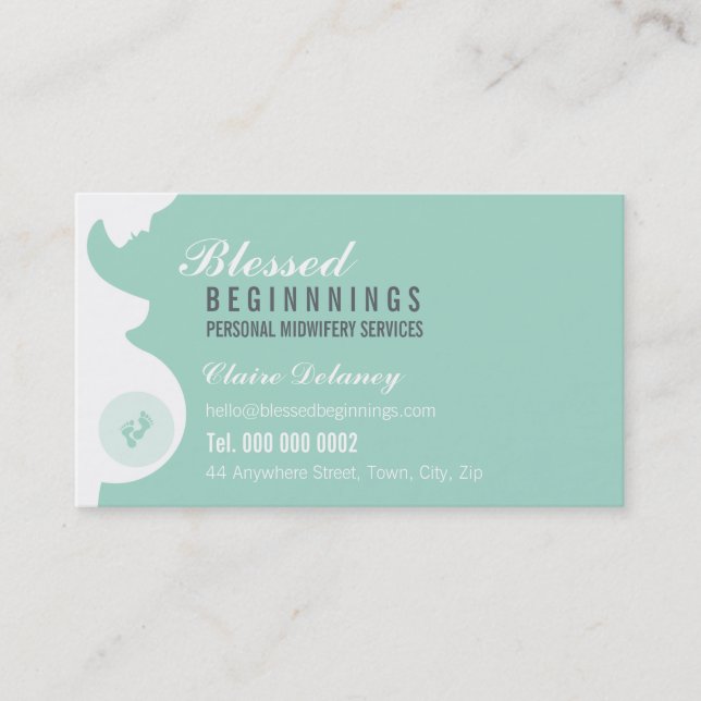MIDWIFE BUSINESS CARD :: pregnant belly baby feet (Front)