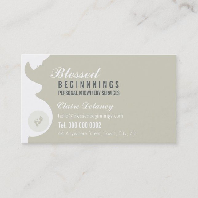 MIDWIFE BUSINESS CARD :: pregnant belly baby feet (Front)