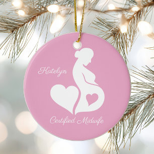 Midwife Doula Beautiful Customised Pink Christmas Ceramic Tree Decoration