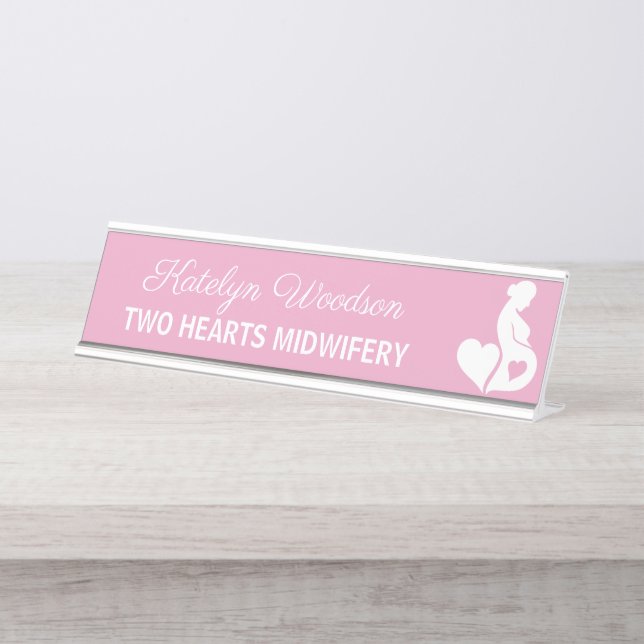 Midwife Doula Beautiful Pregnancy Business Pink Desk Name Plate (Front)