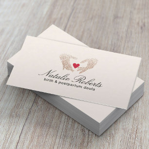 Midwife Doula Birth Coach Glitter Hands & Heart Business Card